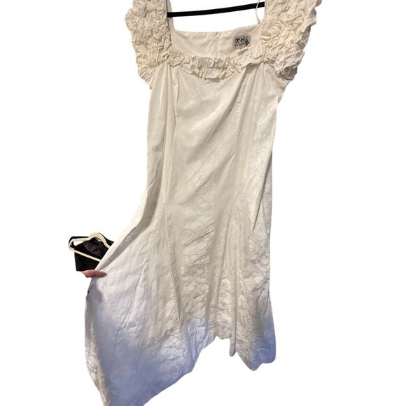 Vintage 80s Hawaiian XL Off the Shoulder Maxi Dress Floral Wedding Ivory White - Picture 8 of 9